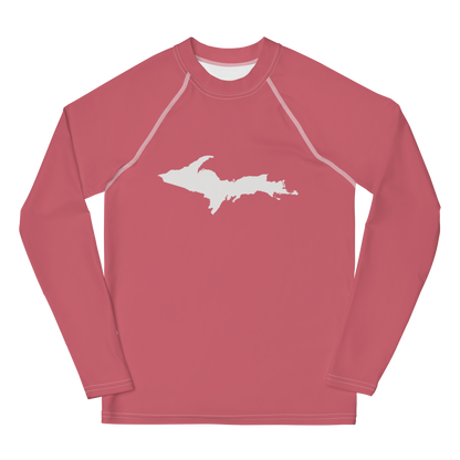 Michigan Upper Peninsula Rash Guard (w/ UP Outline) | Youth - Watermelon Pink