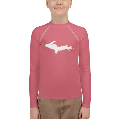 Michigan Upper Peninsula Rash Guard (w/ UP Outline) | Youth - Watermelon Pink