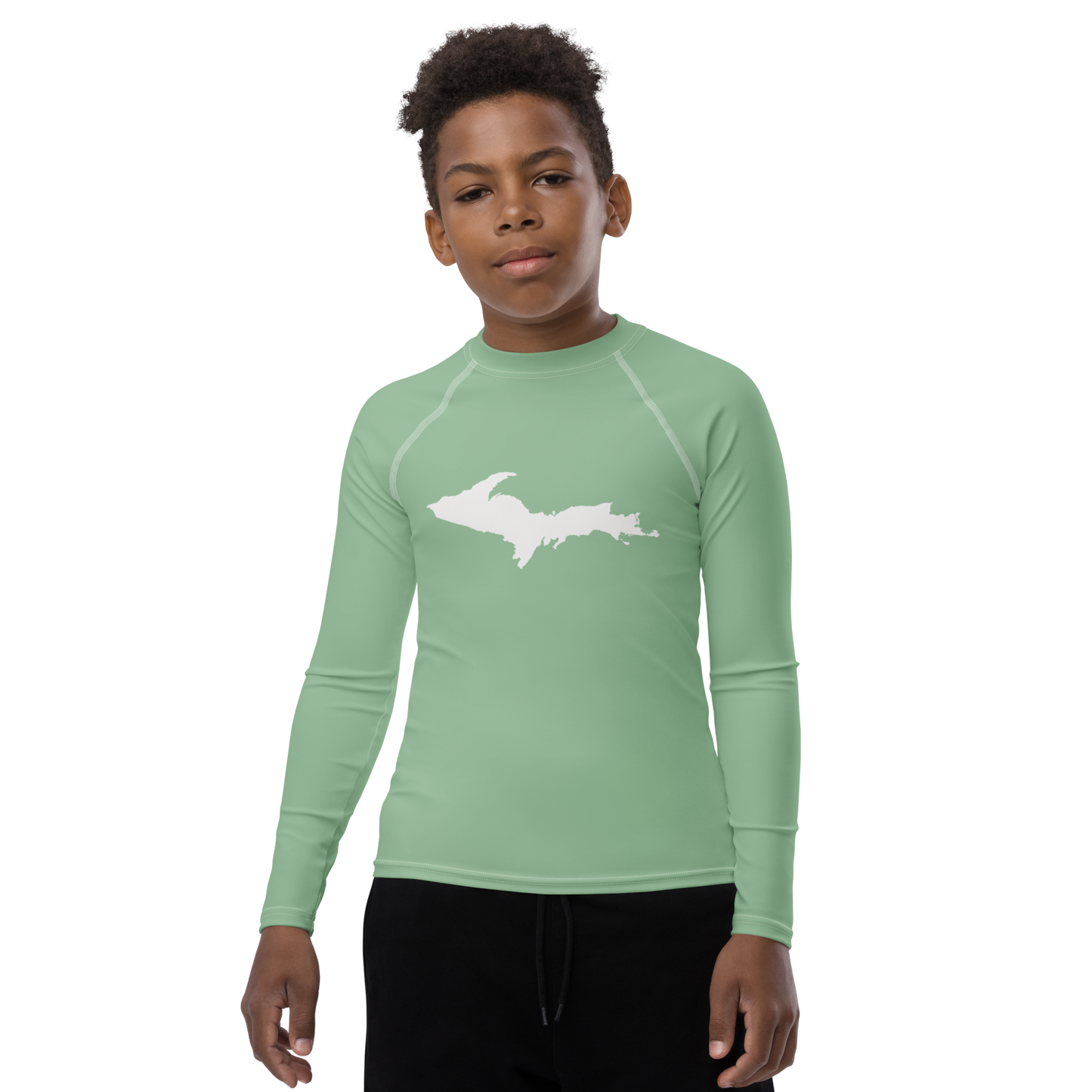 Michigan Upper Peninsula Rash Guard (w/ UP Outline) | Youth - Sea Green