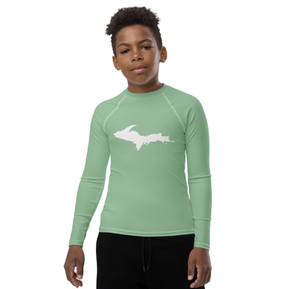 Michigan Upper Peninsula Rash Guard (w/ UP Outline) | Youth - Sea Green