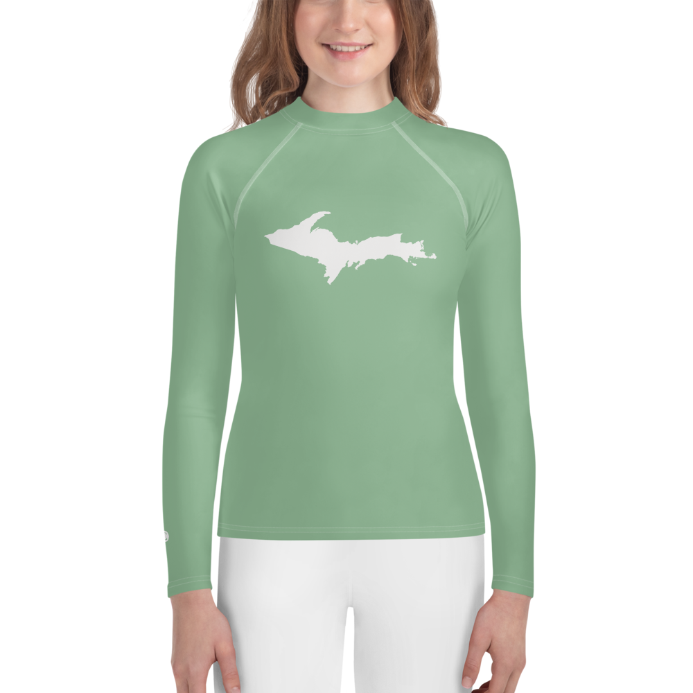 Michigan Upper Peninsula Rash Guard (w/ UP Outline) | Youth - Sea Green