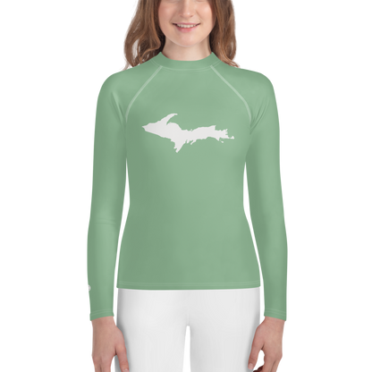 Michigan Upper Peninsula Rash Guard (w/ UP Outline) | Youth - Sea Green