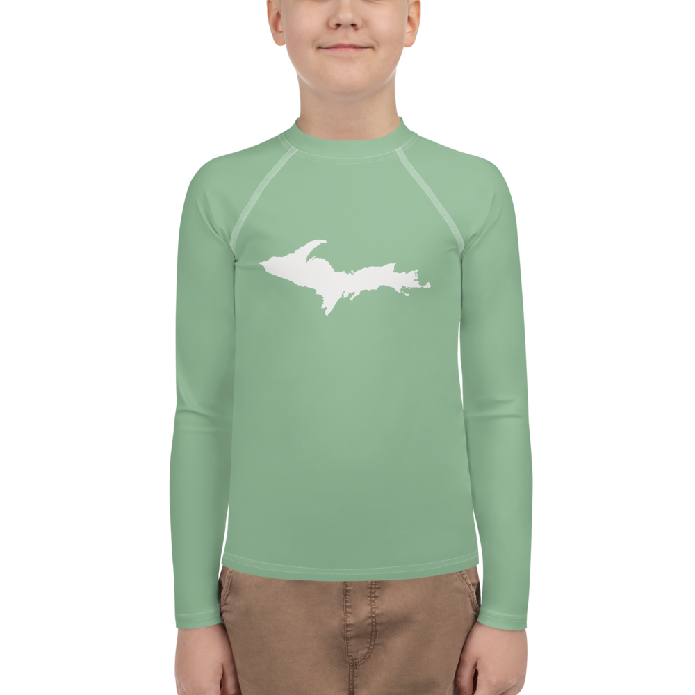 Michigan Upper Peninsula Rash Guard (w/ UP Outline) | Youth - Sea Green