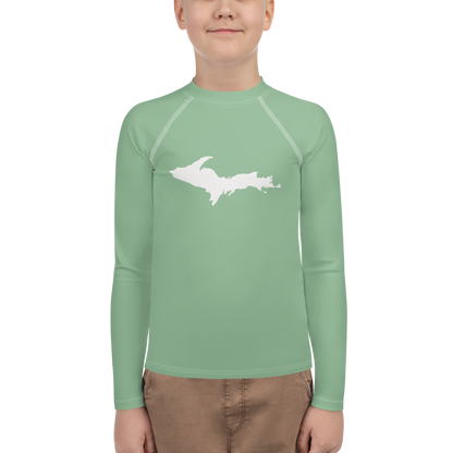 Michigan Upper Peninsula Rash Guard (w/ UP Outline) | Youth - Sea Green