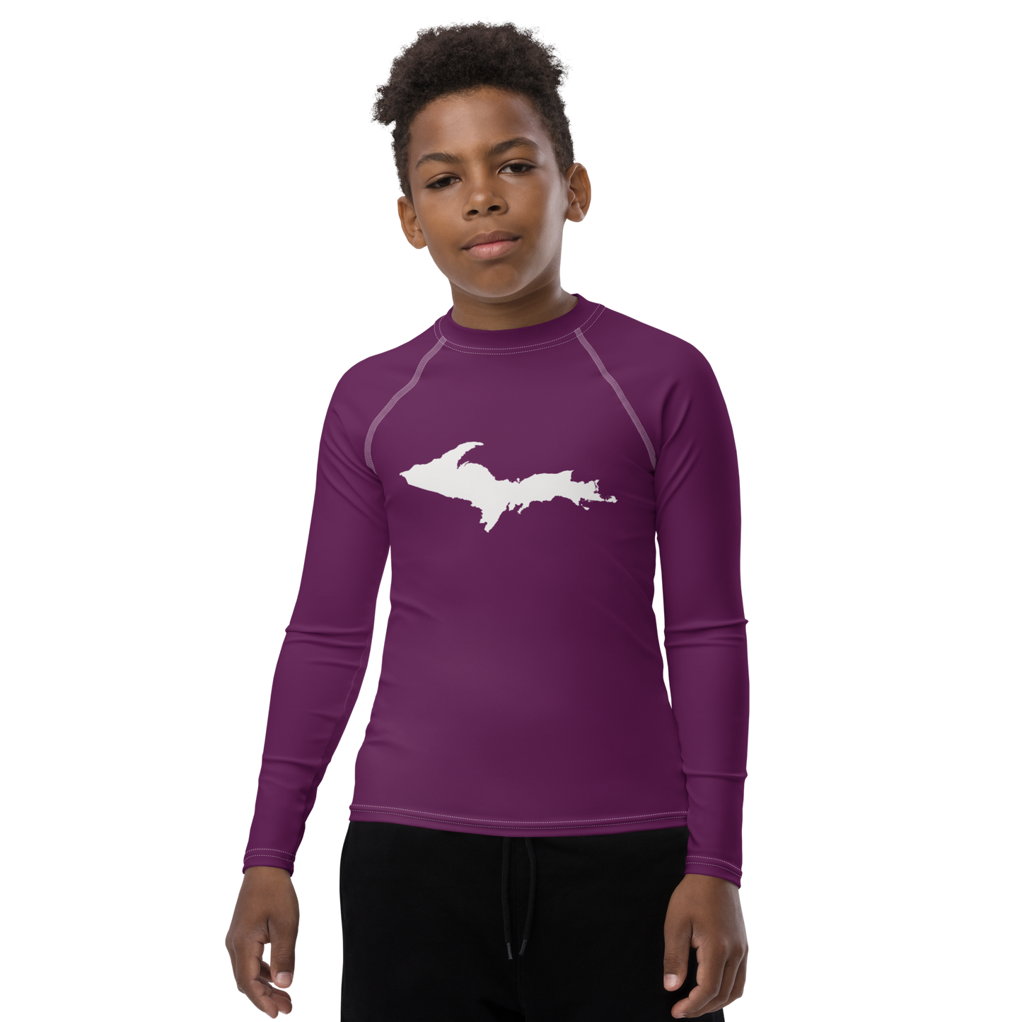 Michigan Upper Peninsula Rash Guard (w/ UP Outline) | Youth - Tyrian Purple