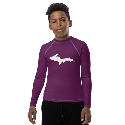 Michigan Upper Peninsula Rash Guard (w/ UP Outline) | Youth - Tyrian Purple