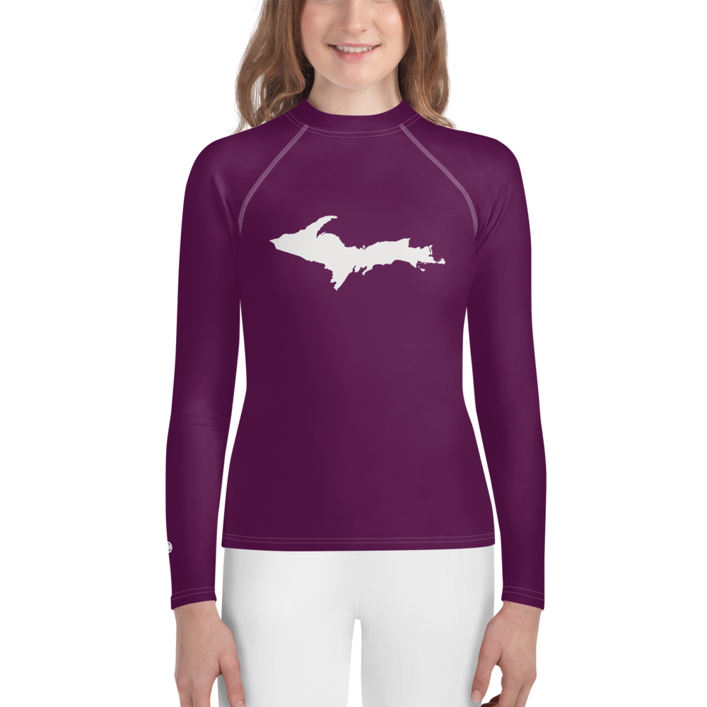 Michigan Upper Peninsula Rash Guard (w/ UP Outline) | Youth - Tyrian Purple