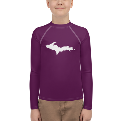 Michigan Upper Peninsula Rash Guard (w/ UP Outline) | Youth - Tyrian Purple