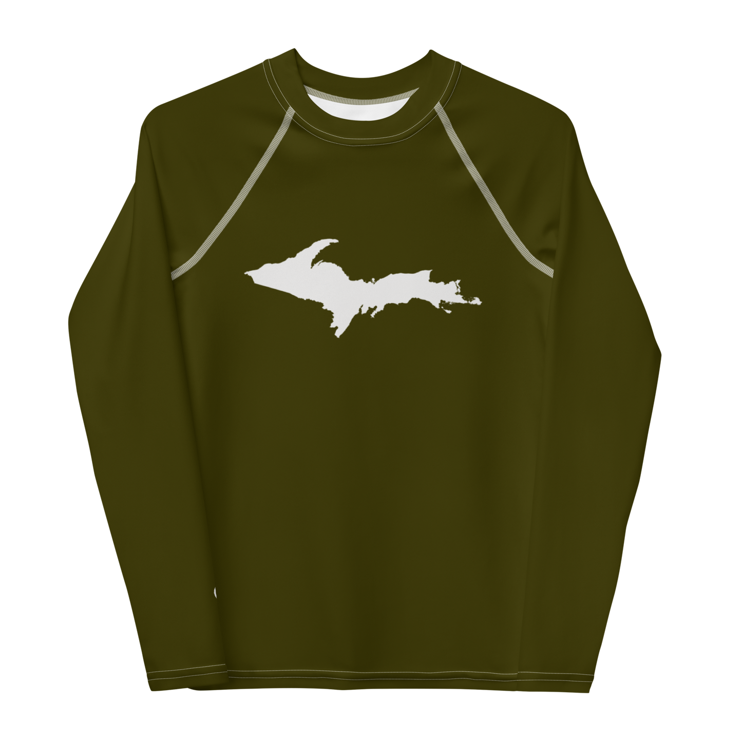 Michigan Upper Peninsula Rash Guard (w/ UP Outline) | Youth - Military Green