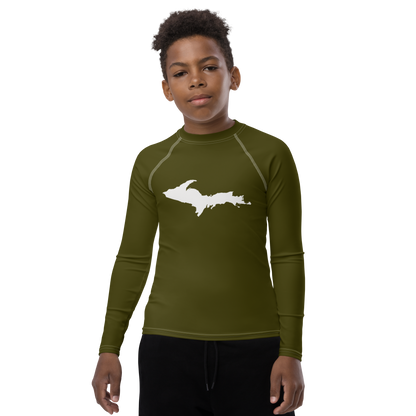 Michigan Upper Peninsula Rash Guard (w/ UP Outline) | Youth - Military Green