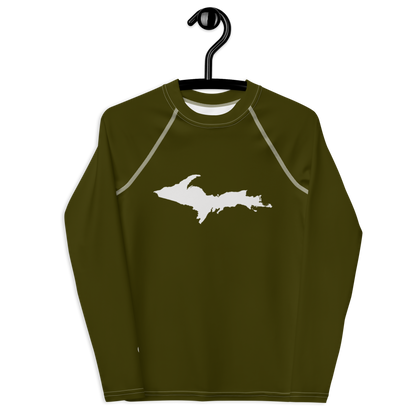 Michigan Upper Peninsula Rash Guard (w/ UP Outline) | Youth - Military Green