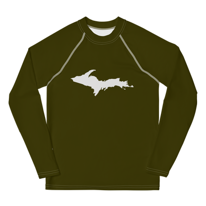 Michigan Upper Peninsula Rash Guard (w/ UP Outline) | Youth - Military Green