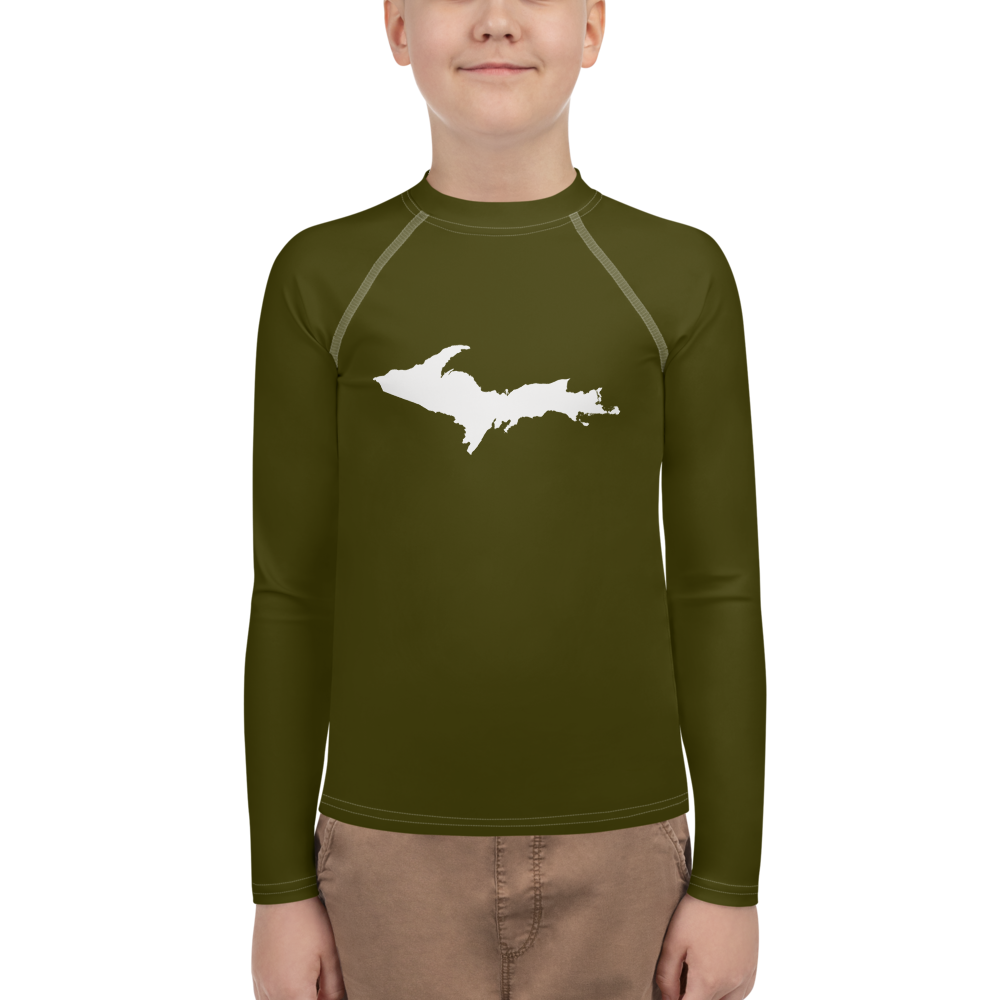 Michigan Upper Peninsula Rash Guard (w/ UP Outline) | Youth - Military Green