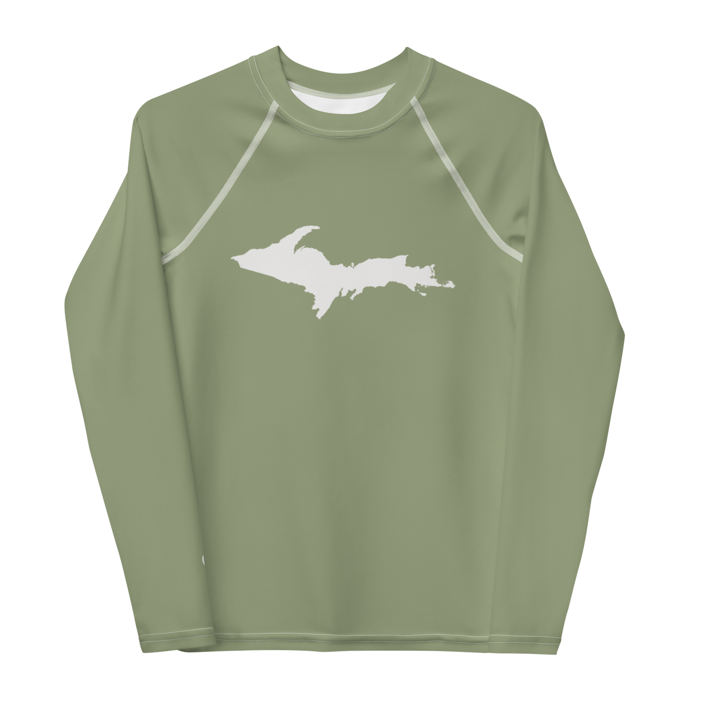 Michigan Upper Peninsula Rash Guard (w/ UP Outline) | Youth - Beachgrass Green