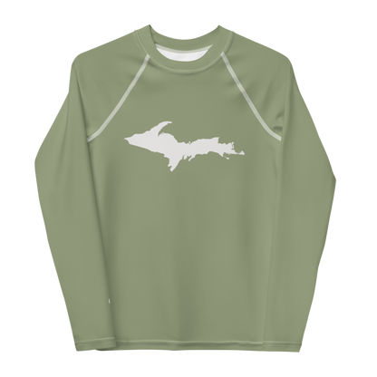 Michigan Upper Peninsula Rash Guard (w/ UP Outline) | Youth - Beachgrass Green