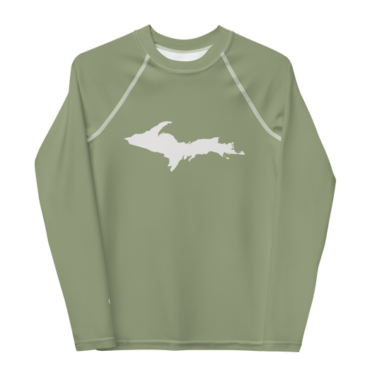 Michigan Upper Peninsula Rash Guard (w/ UP Outline) | Youth - Beachgrass Green