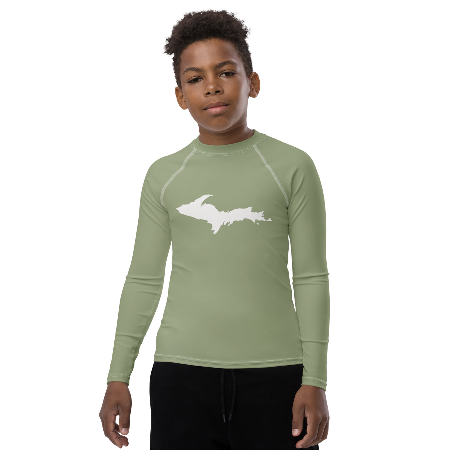 Michigan Upper Peninsula Rash Guard (w/ UP Outline) | Youth - Beachgrass Green