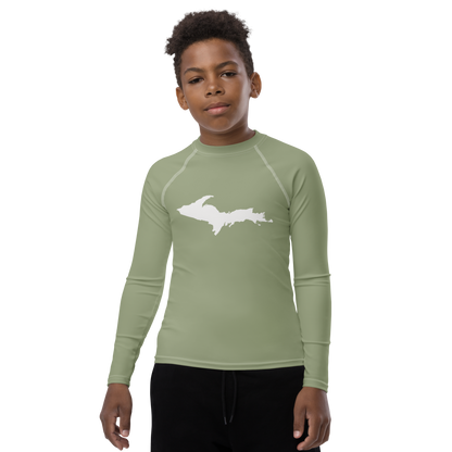 Michigan Upper Peninsula Rash Guard (w/ UP Outline) | Youth - Beachgrass Green