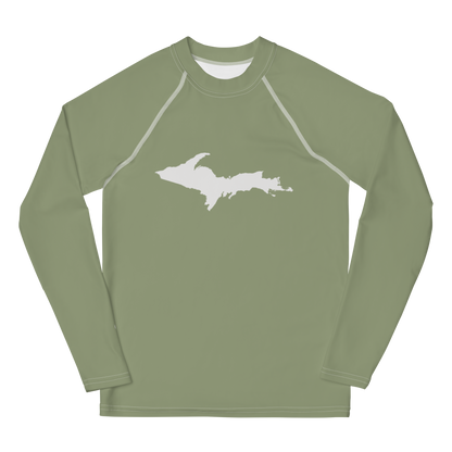 Michigan Upper Peninsula Rash Guard (w/ UP Outline) | Youth - Beachgrass Green