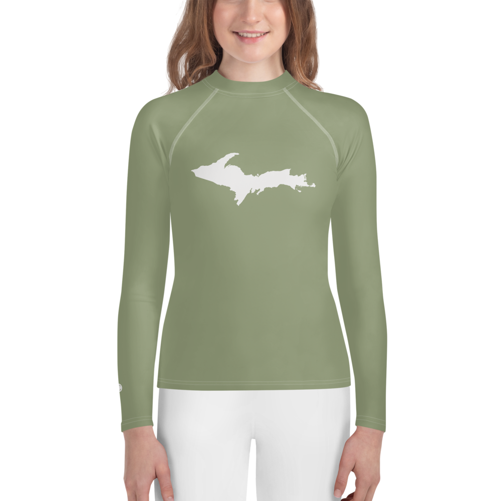 Michigan Upper Peninsula Rash Guard (w/ UP Outline) | Youth - Beachgrass Green