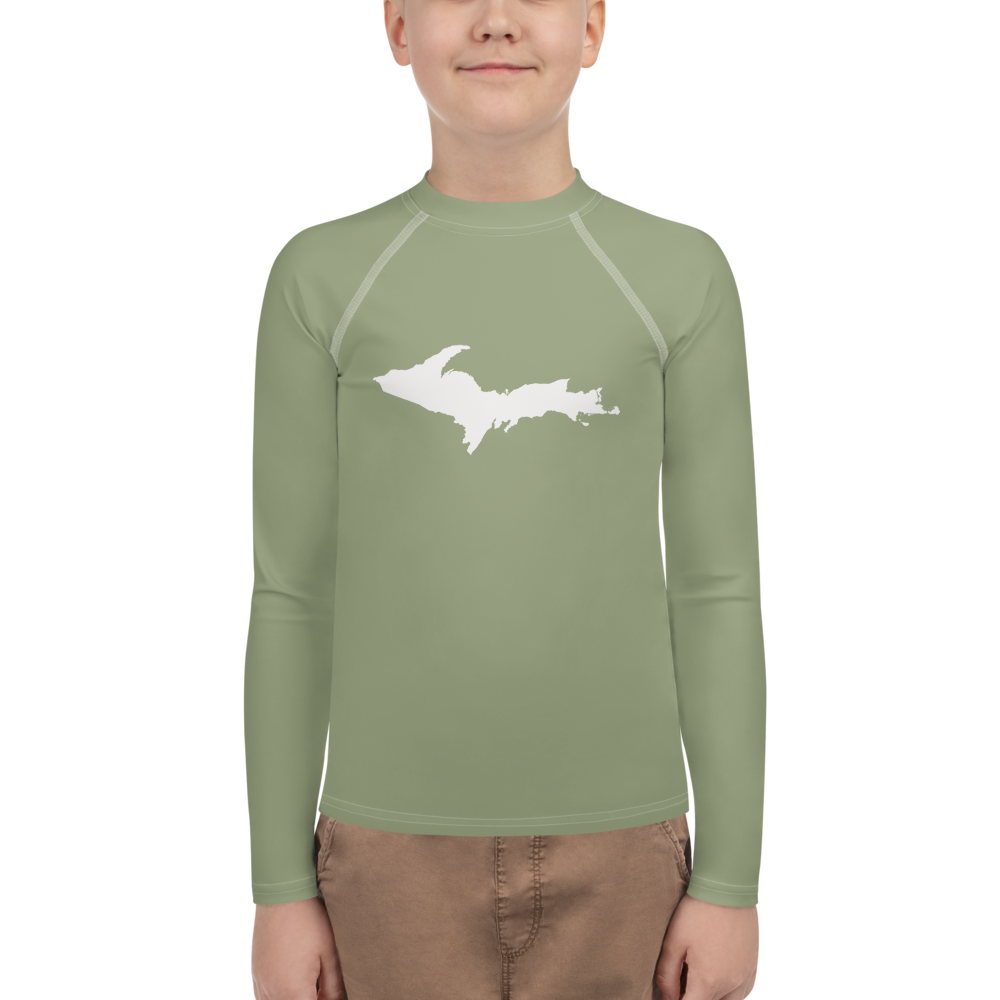 Michigan Upper Peninsula Rash Guard (w/ UP Outline) | Youth - Beachgrass Green