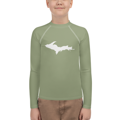 Michigan Upper Peninsula Rash Guard (w/ UP Outline) | Youth - Beachgrass Green