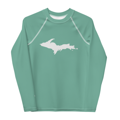 Michigan Upper Peninsula Rash Guard (w/ UP Outline) | Youth - Metallic Mint Green