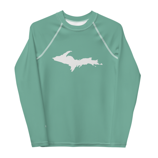 Michigan Upper Peninsula Rash Guard (w/ UP Outline) | Youth - Metallic Mint Green