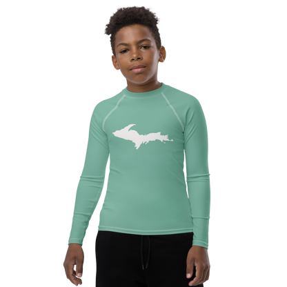 Michigan Upper Peninsula Rash Guard (w/ UP Outline) | Youth - Metallic Mint Green