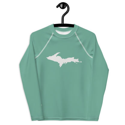 Michigan Upper Peninsula Rash Guard (w/ UP Outline) | Youth - Metallic Mint Green