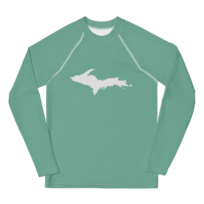 Michigan Upper Peninsula Rash Guard (w/ UP Outline) | Youth - Metallic Mint Green