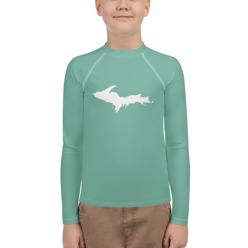 Michigan Upper Peninsula Rash Guard (w/ UP Outline) | Youth - Metallic Mint Green