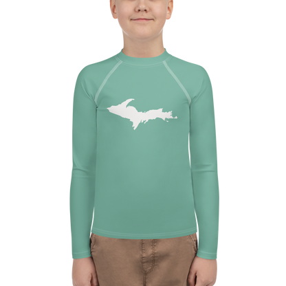 Michigan Upper Peninsula Rash Guard (w/ UP Outline) | Youth - Metallic Mint Green