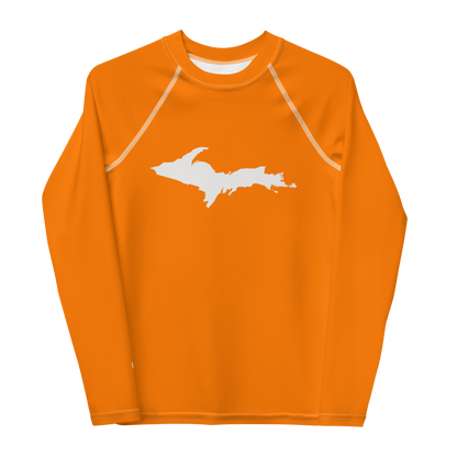 Michigan Upper Peninsula Rash Guard (w/ UP Outline) | Youth - Safety Orange