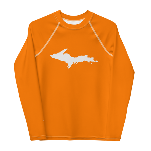 Michigan Upper Peninsula Rash Guard (w/ UP Outline) | Youth - Safety Orange