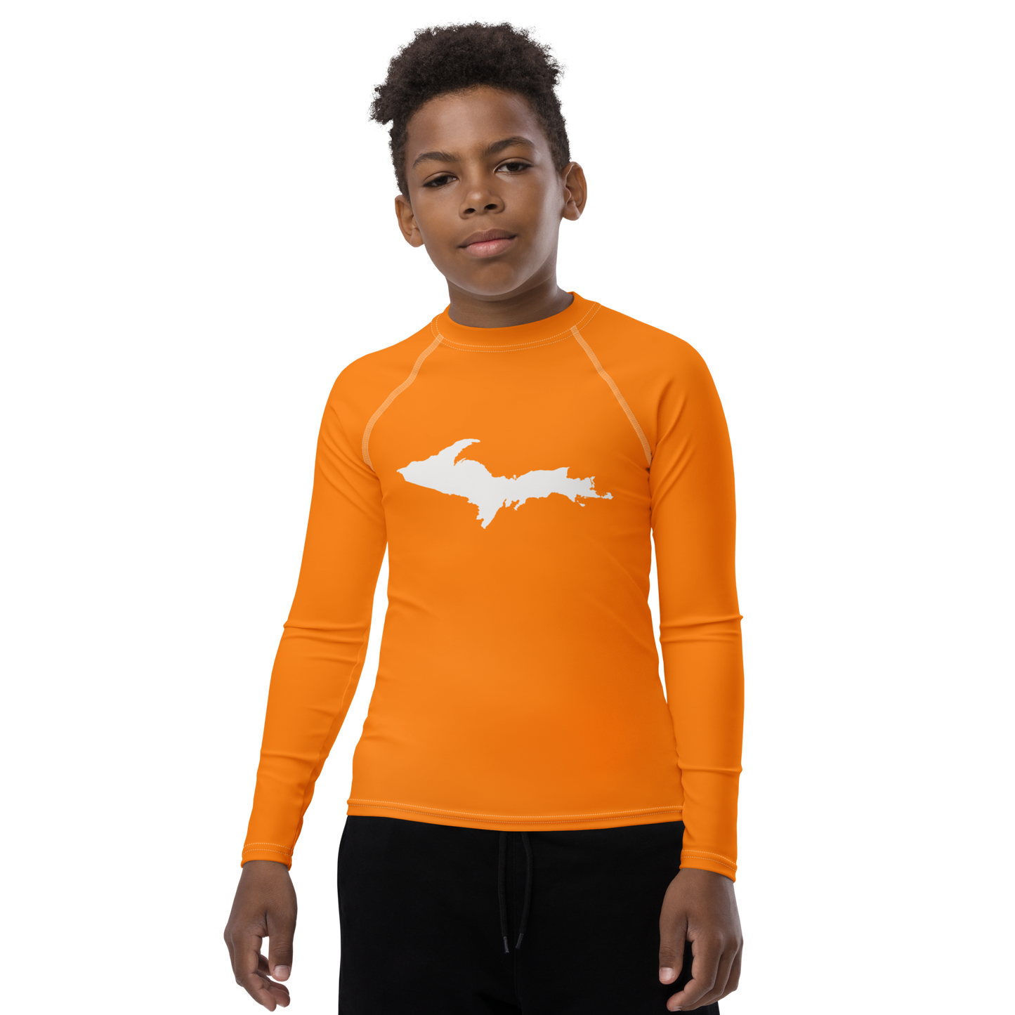 Michigan Upper Peninsula Rash Guard (w/ UP Outline) | Youth - Safety Orange