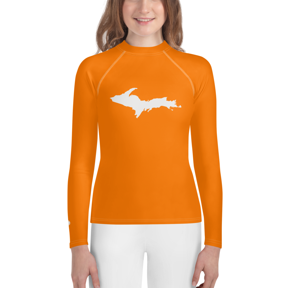 Michigan Upper Peninsula Rash Guard (w/ UP Outline) | Youth - Safety Orange