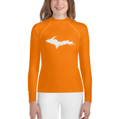 Michigan Upper Peninsula Rash Guard (w/ UP Outline) | Youth - Safety Orange