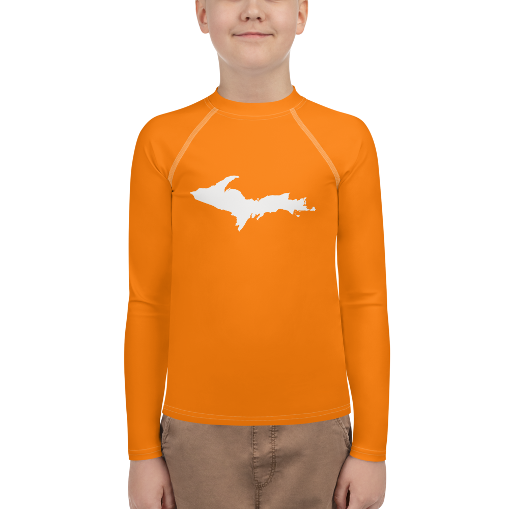 Michigan Upper Peninsula Rash Guard (w/ UP Outline) | Youth - Safety Orange