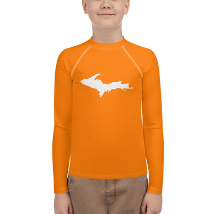 Michigan Upper Peninsula Rash Guard (w/ UP Outline) | Youth - Safety Orange