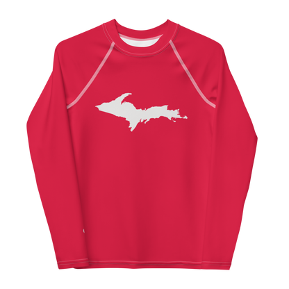 Michigan Upper Peninsula Rash Guard (w/ UP Outline) | Youth - Lighthouse Red