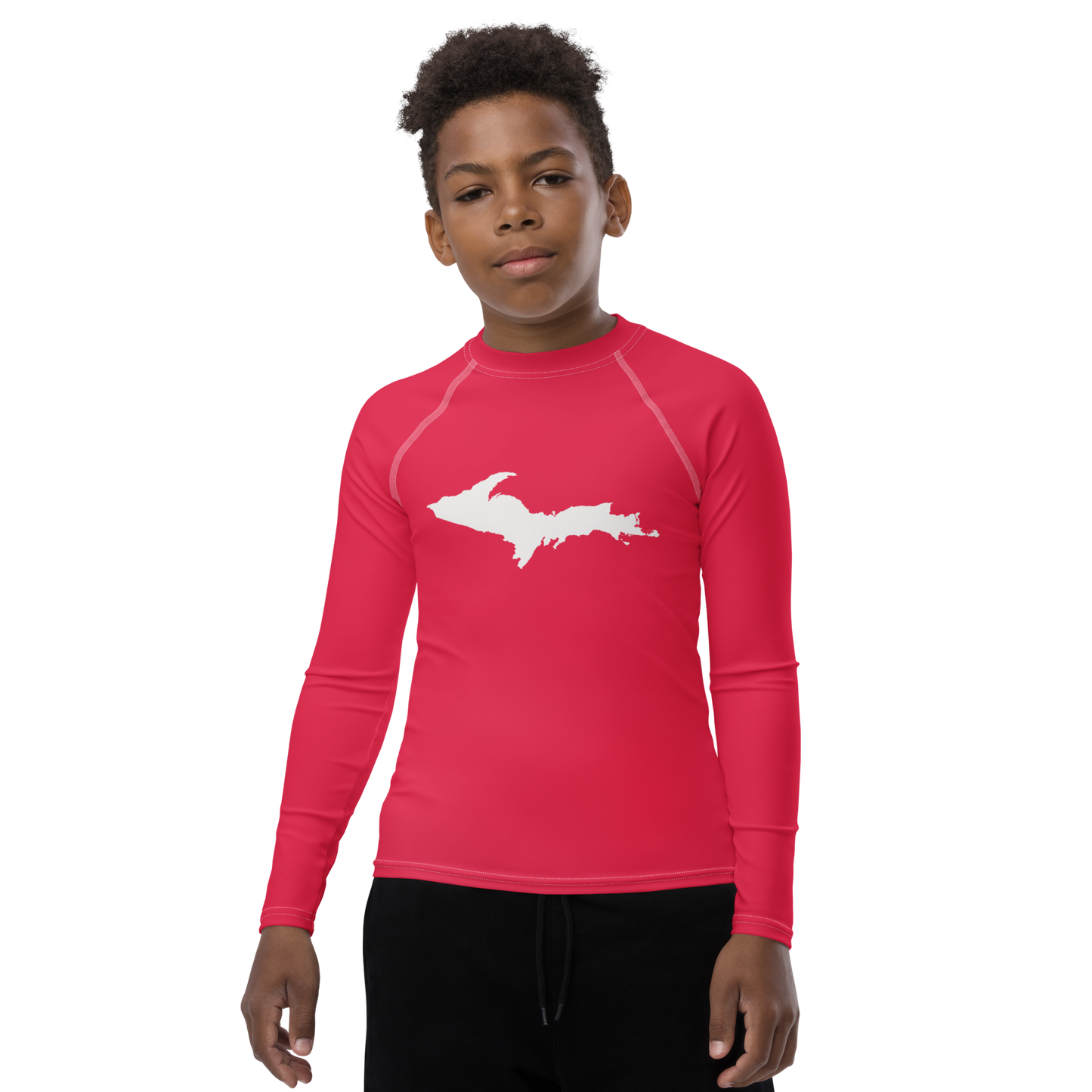 Michigan Upper Peninsula Rash Guard (w/ UP Outline) | Youth - Lighthouse Red