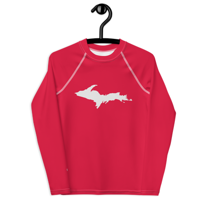 Michigan Upper Peninsula Rash Guard (w/ UP Outline) | Youth - Lighthouse Red