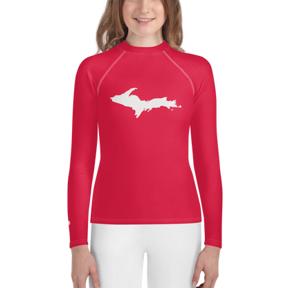 Michigan Upper Peninsula Rash Guard (w/ UP Outline) | Youth - Lighthouse Red