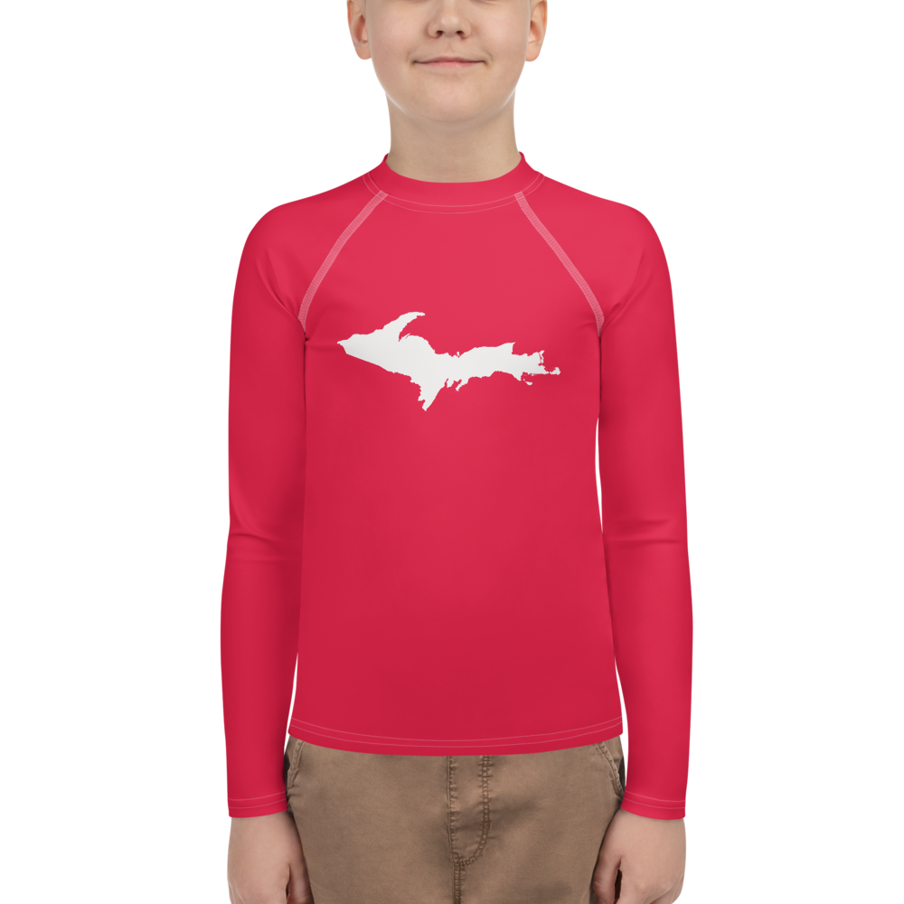 Michigan Upper Peninsula Rash Guard (w/ UP Outline) | Youth - Lighthouse Red