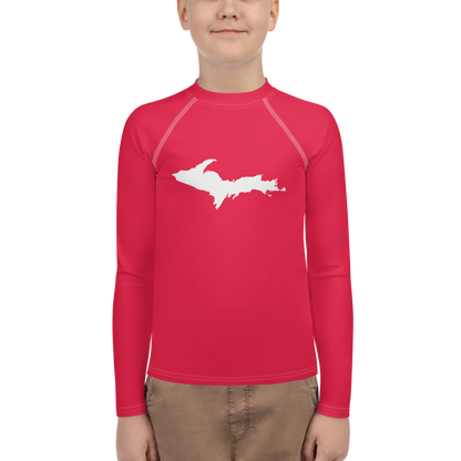 Michigan Upper Peninsula Rash Guard (w/ UP Outline) | Youth - Lighthouse Red