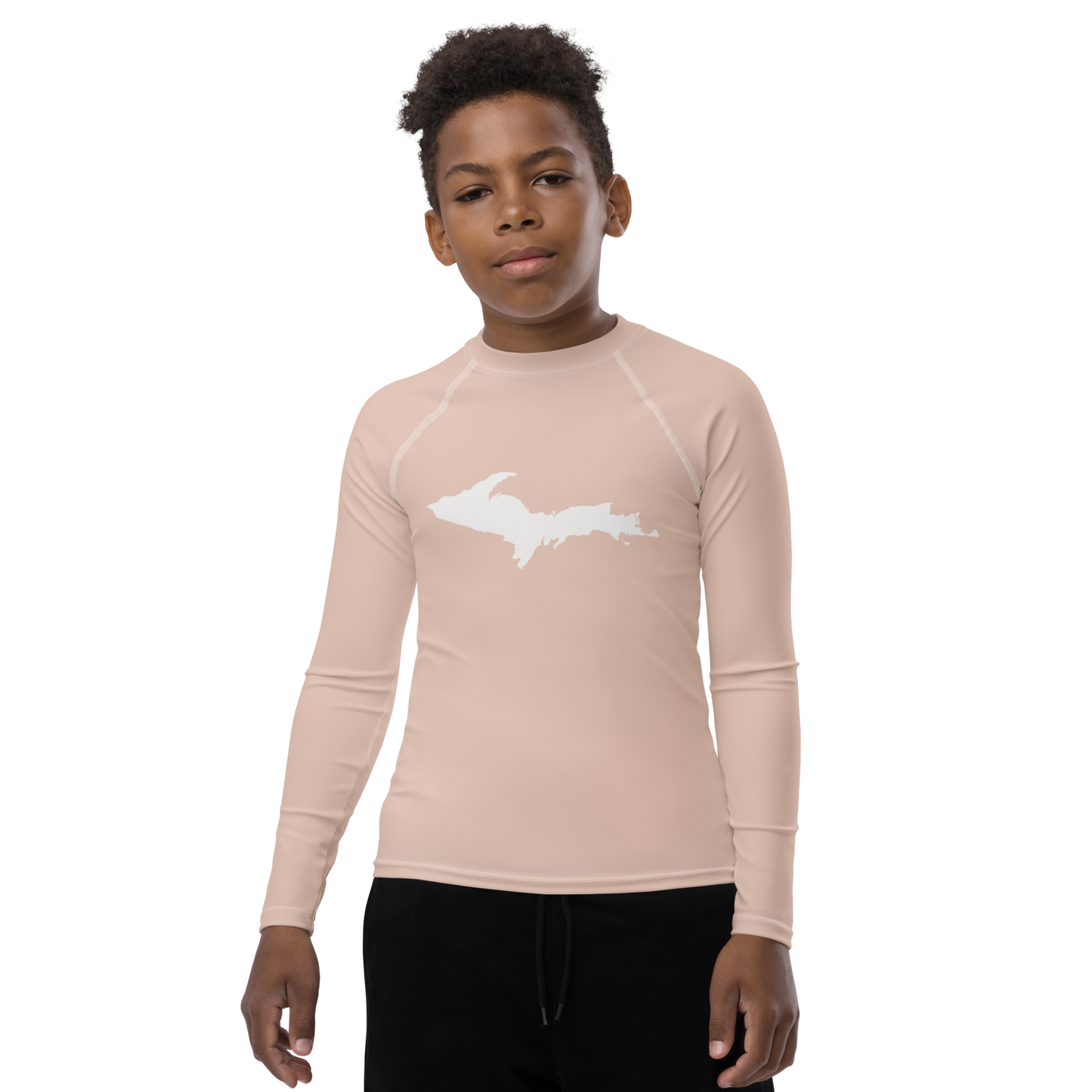 Michigan Upper Peninsula Rash Guard (w/ UP Outline) | Youth - Rose Gold