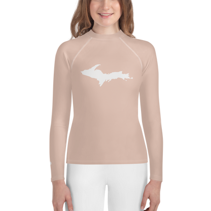 Michigan Upper Peninsula Rash Guard (w/ UP Outline) | Youth - Rose Gold