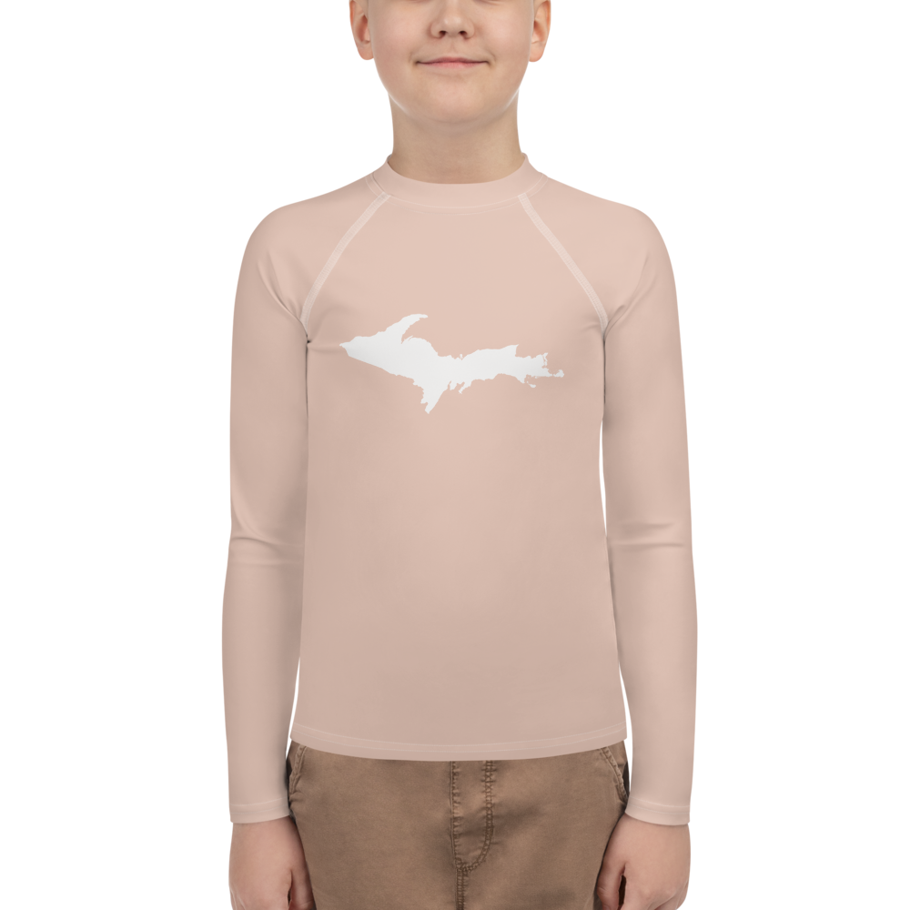 Michigan Upper Peninsula Rash Guard (w/ UP Outline) | Youth - Rose Gold