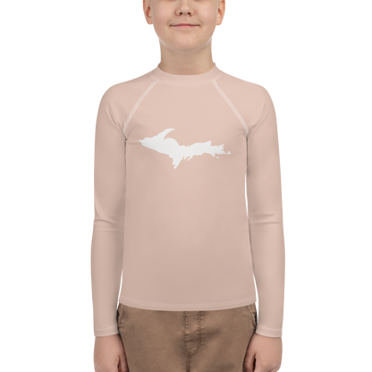 Michigan Upper Peninsula Rash Guard (w/ UP Outline) | Youth - Rose Gold